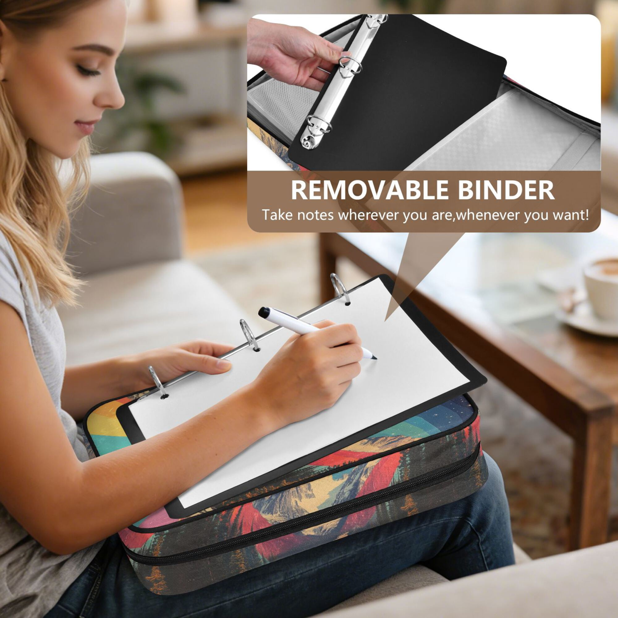 FORMRS Accordion File Folder A4 Size 7-Pocket Expanding Document Organizer Bag with 3 Ring Binder, Colorful Road