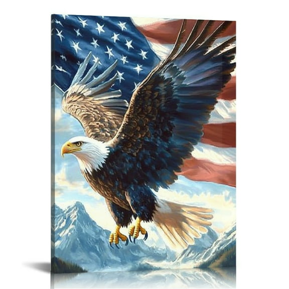 Patifu Eagle Flag Mountain Canvas Prints Wall Art for Home Decor 12x16 in