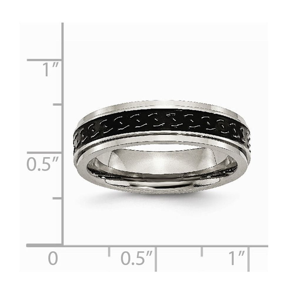 Titanium Black Enamel Braid Design 6mm Brushed Band - Size 8