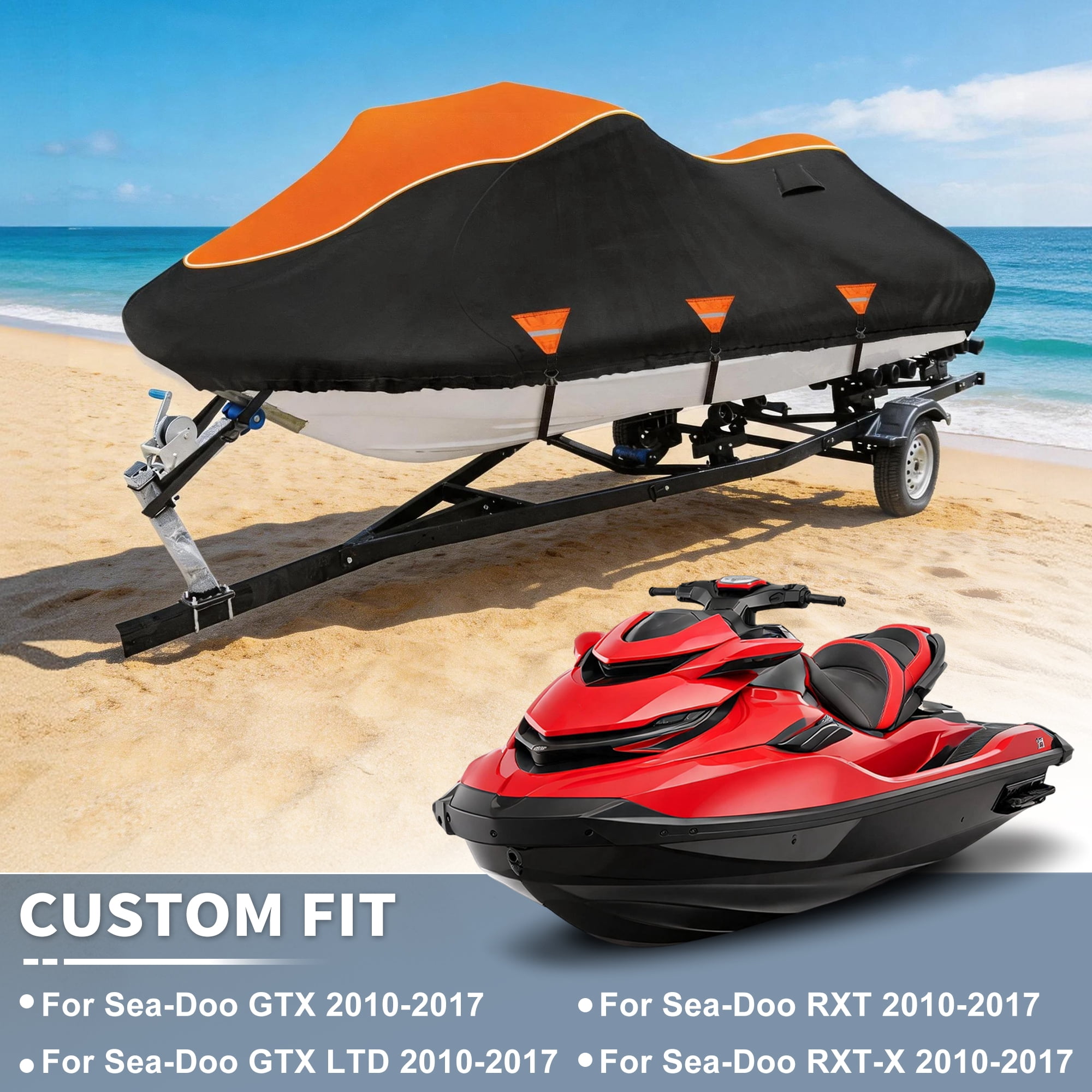 Unique Bargains Heavy Duty 420D Oxford Anti-UV Cover for Jet Ski with Storage Bag Style F
