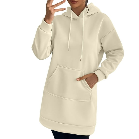 LEBONYARD Women's Fashion Causal Solid Drawstring Hoodie Sweatshirts Dress Long Sleeve Loose Fit Pocket 2025 Fall Winter Hoodie