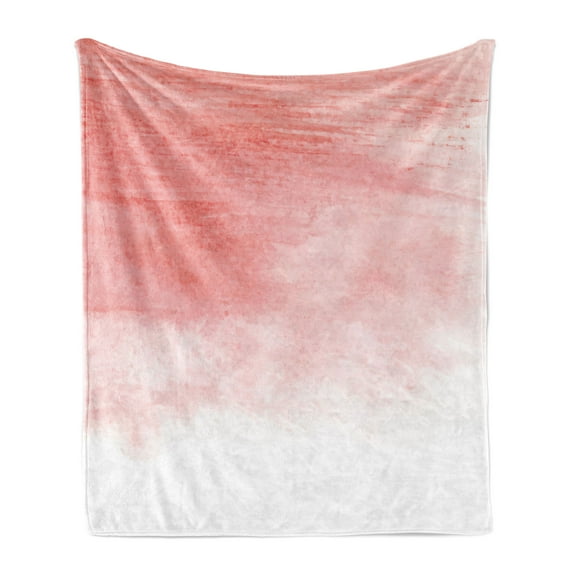 Peach Soft Flannel Fleece Throw Blanket, Hand Drawn Watercolor Style with Brush Strokes with Ombre Effect Print, Cozy Plush for Indoor and Outdoor Use, 50" x 70", Coral White, by Ambesonne