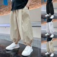 thumbnail image 3 of Children's Casual Pants Solid Color Elastic Waist Drawstring with Pockets Pant Comfortable Daily Trousers White 7 Years, 3 of 4