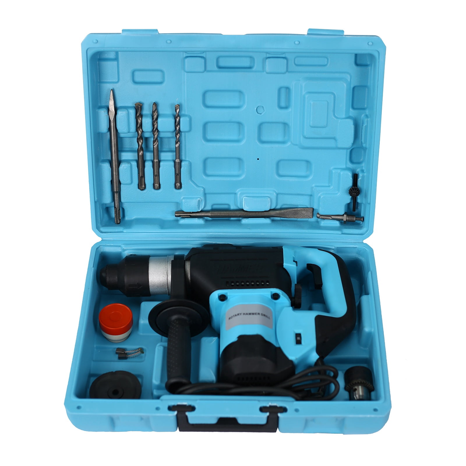 1100W SDS Plus Rotary Hammer Drill with 3 Functions (Drill, Hammer, Hammer Drill), 1-1/2" Capacity, Includes Chisels, Drill Bits & Case (Red/Black)