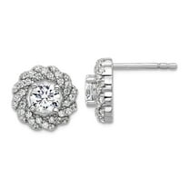 925 Sterling Silver Rhodium Plated Cubic Zirconia Round Post Earrings 11.3x11.3mm Wide Stud Earring for Women