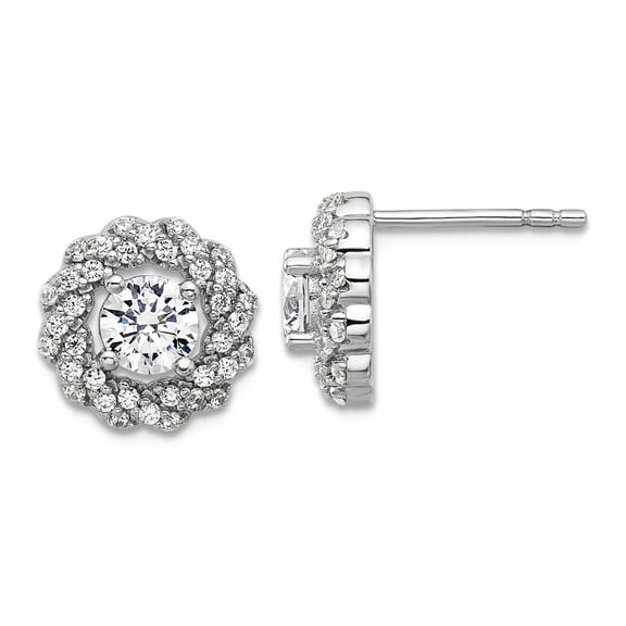 925 Sterling Silver Rhodium Plated Cubic Zirconia Round Post Earrings 11.3x11.3mm Wide Stud Earring for Women