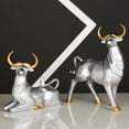 thumbnail image 2 of 1 par de estatuas de vaca, esculturas de toro, artesanías, arte moderno, resina, animales de la suerte. Plata, 2 of 9