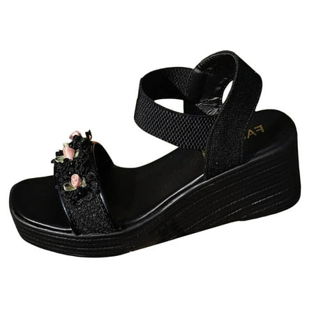 

YUHAOTIN Nude High Heels Slope High Heel Casual Sandals Floral Fashion Sandals Black High Heel Boots for Women Spring Sandals for Women 2024