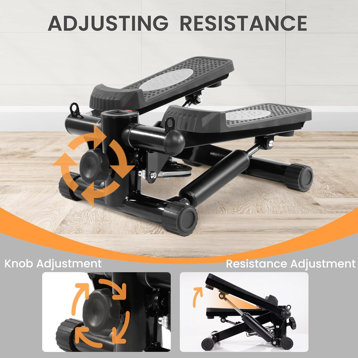 BalanceFrom Mini Steppers, Stair Steeper with Resistance Bands, Portable Stepper Capable of Full-Body Exercise, Low Noise and Smooth, 300 lbs Weight Capacity, Black/ Silver