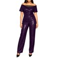 thumbnail image 5 of Ihhxva Women's 2 Piece Outfits off Shoulder Jumpsuit Set Summer Fit Sparkle Wide Leg Glittery Sequin Evening Party Stretchy Flowy Casual S-3XL, 5 of 9