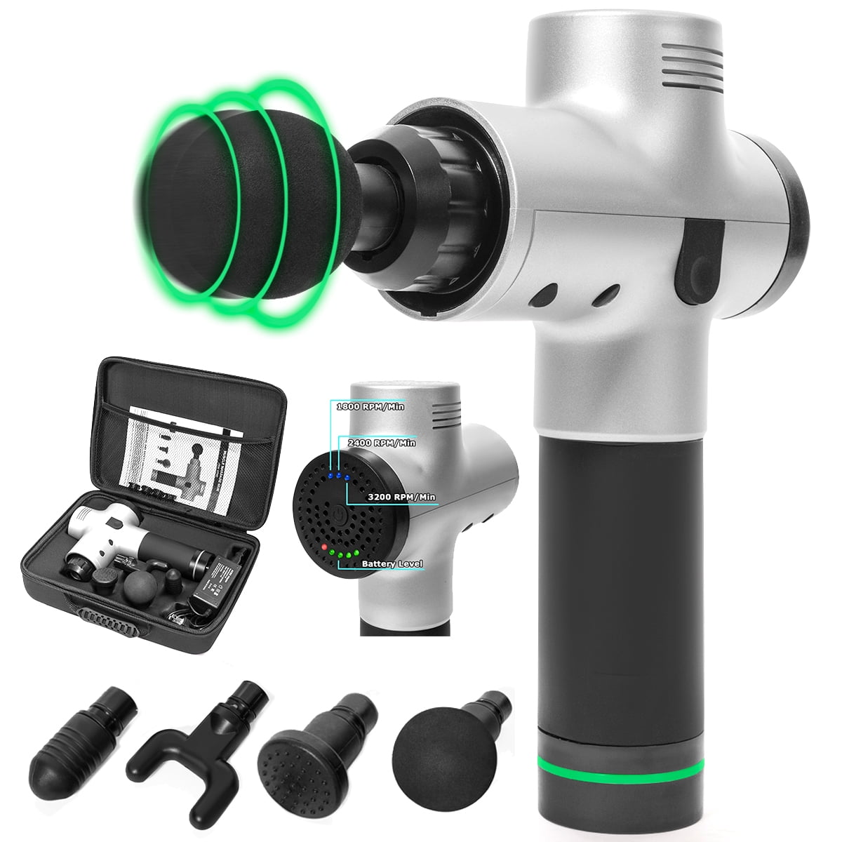 XtremepowerUS Handheld Massage Gun Cordless Deep Massager 3 Speed