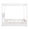 thumbnail image 3 of DEALTOPS Wood Canopy Platform Bed with Trundle, Full Bed Frame with Support Slats, White, 3 of 8