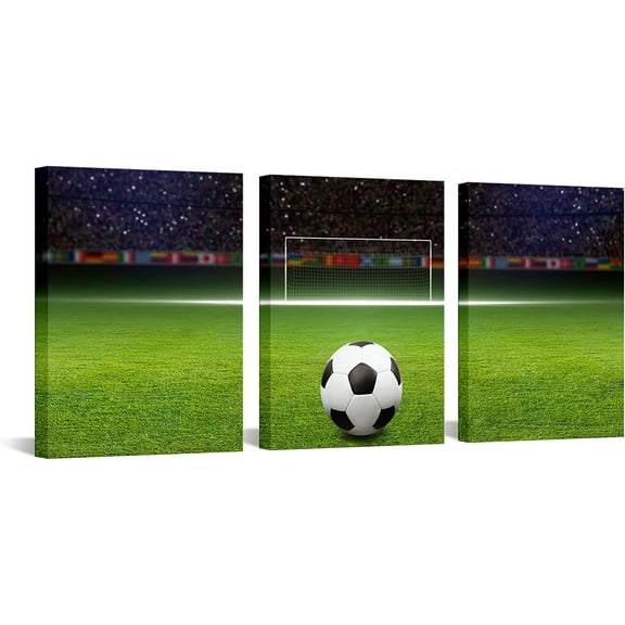 Soccer Decor Football Canvas Wall Art Modern Artwork for Bedroom Living Room and Office Wall Decoration Stretched and Framed Easy to Hang 12''''x 16''''x 3 Panels
