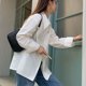 thumbnail image 3 of Camisa blanca Rimocy con cuello vuelto para mujer, estilo coreano, holgada, de manga larga, para oficina, con botonadura sencilla, 3 of 6