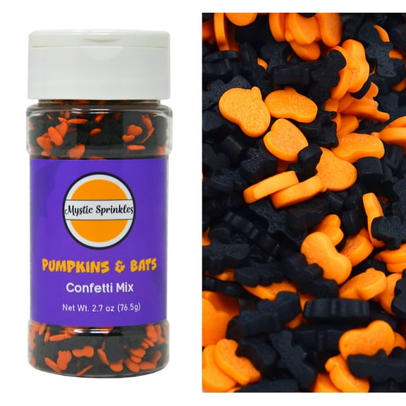 Mystic Sprinkles Pumpkins & Bats Confetti Mix Halloween Sprinkles 2.7 Ounce Bottle