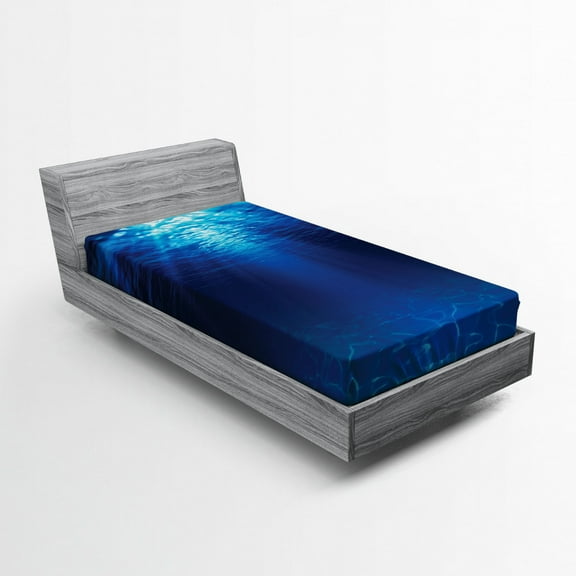 Ambesonne Ocean Fitted Sheet, Sandy Seabed Sea Scene, Twin Size, Navy Blue Aqua