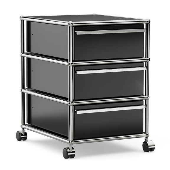 Raffle Pinker Metal Storage Cabinets with 3 Drawers,Rolling Accent Cabinets Storage Organizer for Home Office,Black