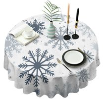 Blue Christmas Snowflake Pattern Round Tablecloth 60"x60",Wrinkle Wipeable Table Cloth for Kitchen Dining Room Picnic Patio Party