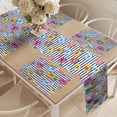 thumbnail image 2 of Ambesonne Cartoon Table Runner & Placemats, Summer Floats on Stripes, Placemat 4 pcs + Runner 12"x90", Night Blue and Multicolor, 2 of 2