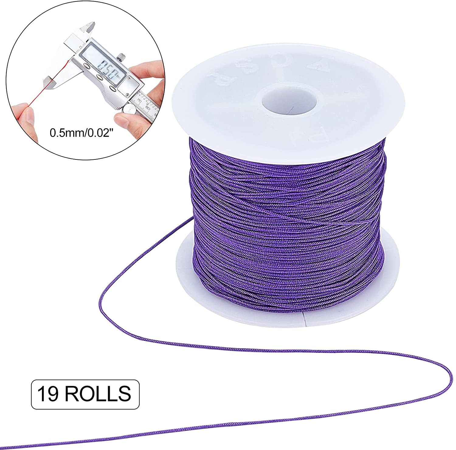 19 Colors Polyester Cord 0.5mm(0.02'') Round Beading String Knotting Wire for Chinese Knotting Kumihimo Beading Macramé Jewelry Making Sewing- 37~40 Yds/Roll Colorful