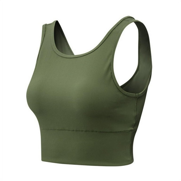 Women's High Neck Longline Sports Bra Racerback Crop Top Yoga Tank Top with  Built in Bra