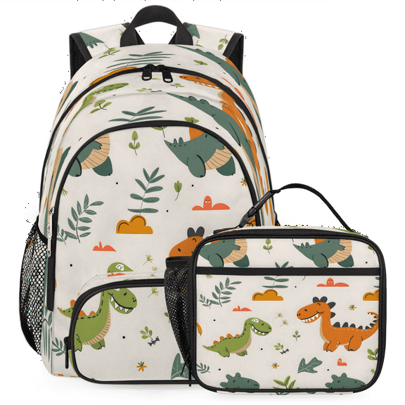 Herdesigns Dinosaur Cute Animal Large Backpack Set with Lunch Box Lightweight Water Resistant Travel Laptop Backpacks Casual Daypacks for Women Men