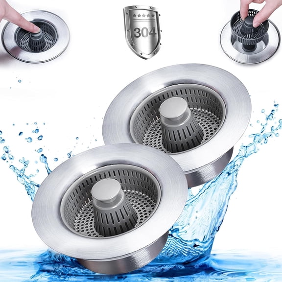 Kitchen Sink Drain Strainer & Stopper Kit, 304 Kitchen Sink Drain Strainer, 3 in 1 Kitchen Sink Drain Strainer with Strainer Basket, Fast Drainage