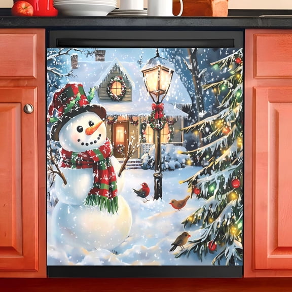 Ryvnso Christmas Snowman Winter Dishwasher Magnetic Refrigerator Magnet Cover Kitchen Home Decorative 23"x26"
