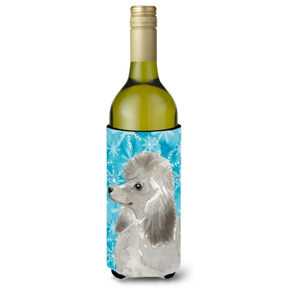 Carolines Treasures BB9455LITERK Grey Standard Poodle Winter Wine Bottle Beverge Insulator Hugger Wine Bottle