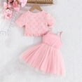 thumbnail image 4 of Owordtank Toddler Girls 2 Piece Outfits Tulle Cute Camisole Dress with Flutter Sleeve Eyelets Cardigan Set Summer Clothes, 4 of 8
