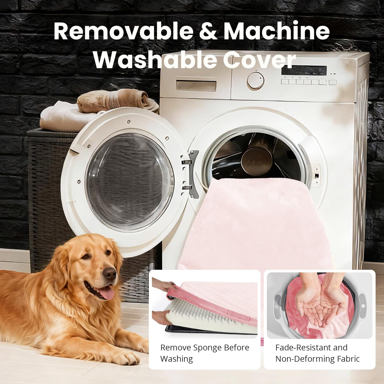 Waterproof Dog Bed For Medium Large Dogs  Machine-washable Removable Cover In Easy-clean Fabric High Density Foam & Easy-carry Handle Wider And Larger 36 Inch (pink)