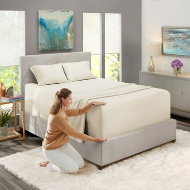 Nestl Extra Deep Pocket 4-Pcs Bed Sheets Set 18"-24" Super Deep Fitted Sheet Hotel Luxury Soft Double Brushed Microfiber Hypoallergenic Queen Off White Polyester