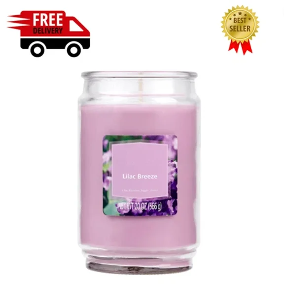 Lilac Breeze Scented Large Glass Candle Jar, Single-Wick, Blended Wax, 20 Oz.