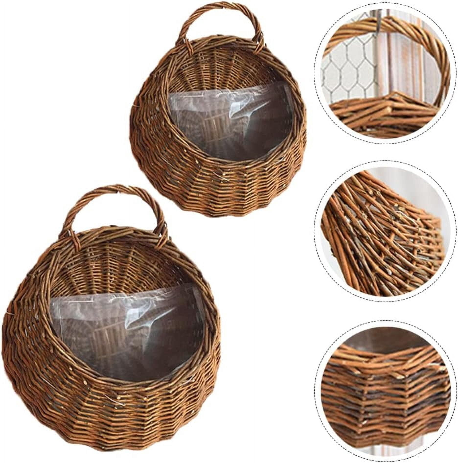ABCISI Woven Hanging Basket, Rattan Flower Basket Hanging Planters: 2PCS Rustic Flower Pot Wall Hanging Plant Containers, Woven Storage Baskets Flower Holder for Decor Hanging Planters