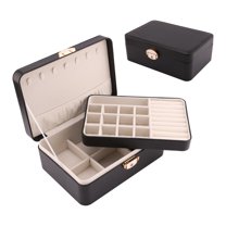Unique Bargains 2 Layer PU Leather Jewelry Box Organizer Holder for Women Black