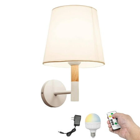 

Kiven Battery Operated Wall Sconces Modern Wall Lights with Rechargeable LED bulb and Fabric Shade Dimmable Timing（1 Light）