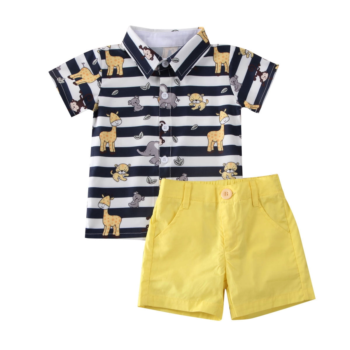 UK 2PCS Kids Baby Boy Gentleman Clothes Summer Striped Tops Shirt+Shorts Sets 