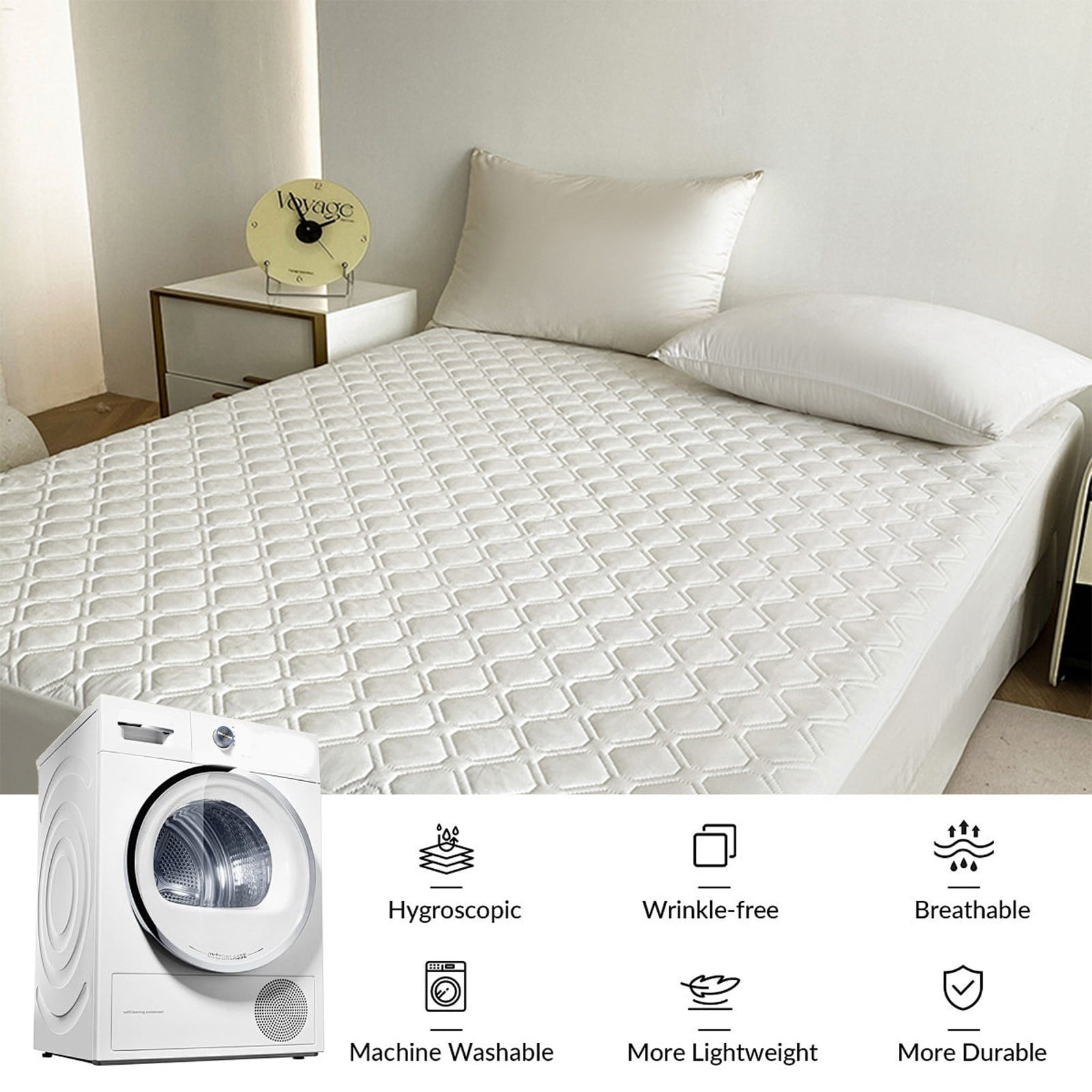 90x200cm Waterproof Mattress Protector Non-slip Soft Fibre Fixed Mattress Cover Ideal for Naked Sleeper