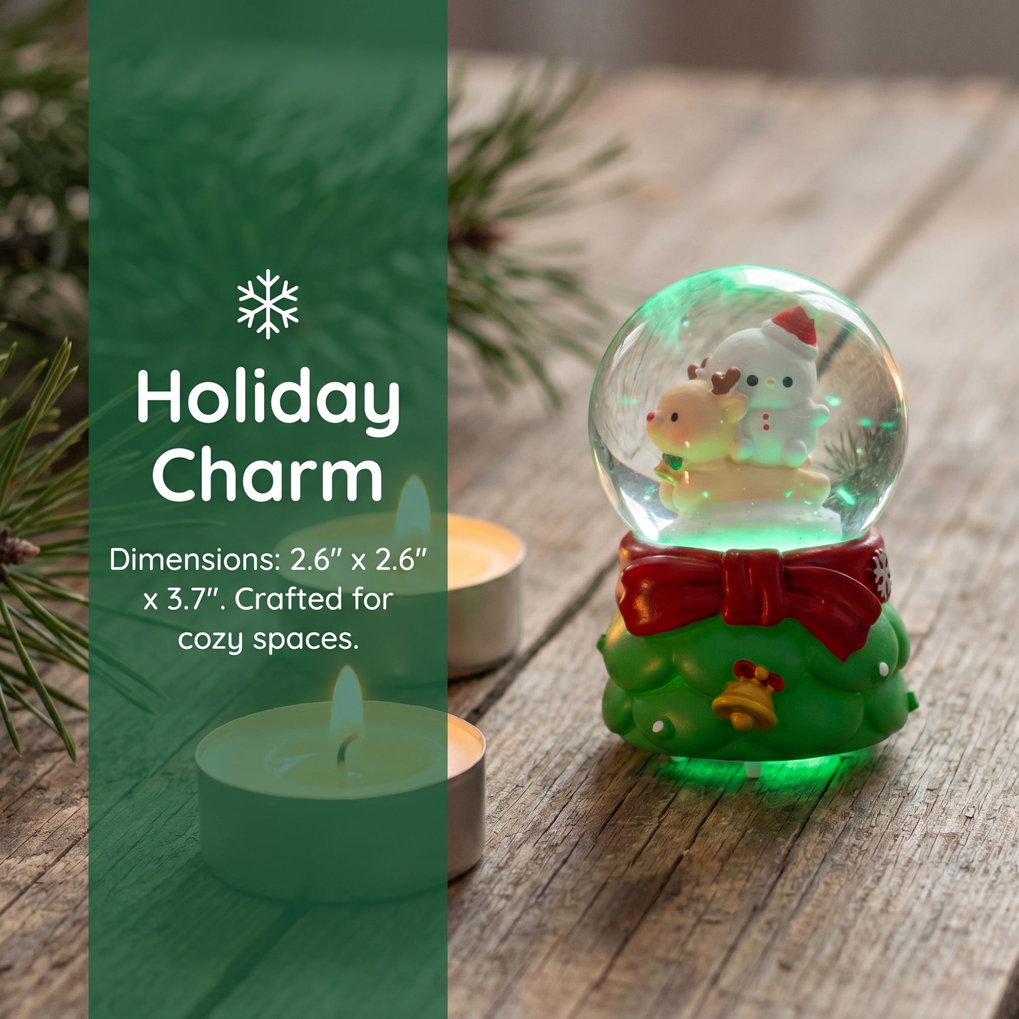 Unique Bargains Crystal Ball Shatterproof LED Glitter Globe Green D 2.6" x 2.6" x 3.7"