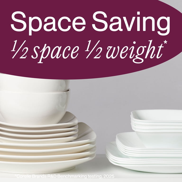 2 pack) Corelle®- Classic, Pure White Square 12-Piece Dinnerware