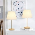 Set of 2, Nightstand Gold Desk Lamp, Modern Wood Lamp with Fabric Shade