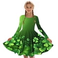 thumbnail image 2 of Girls St Patrick's Day Dress Green Clover Print Long Sleeve Fit & Flare Casual Party Dress for Kids 4T-14,Size 7-8 T, 2 of 6