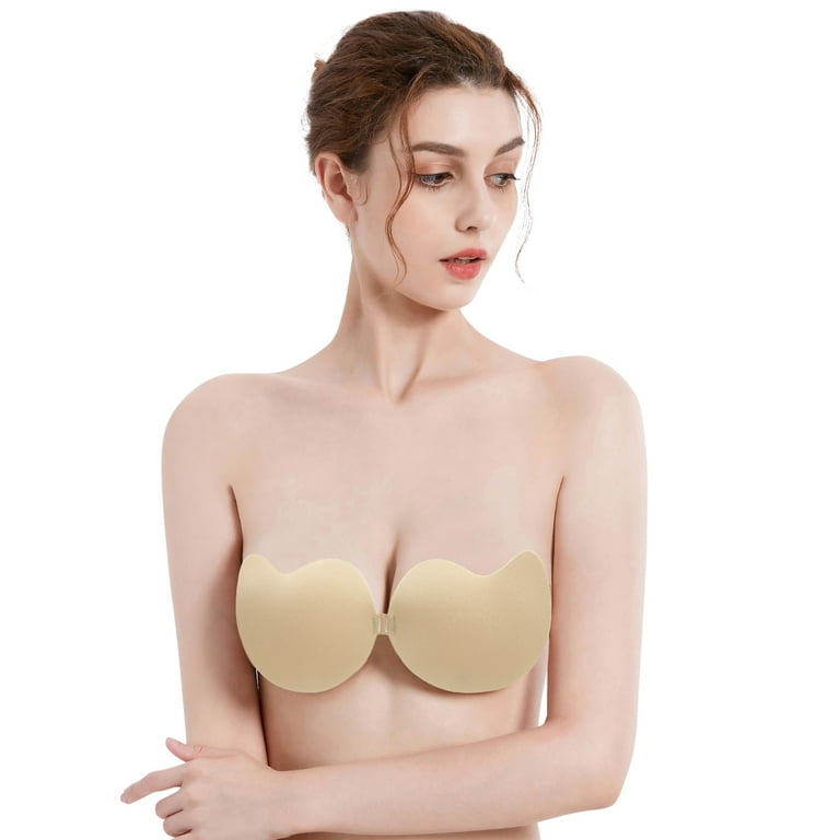 Womens Skin Color Strapless Sticky Bra Invisible Adhesive Push Up Bra  Backless Bra