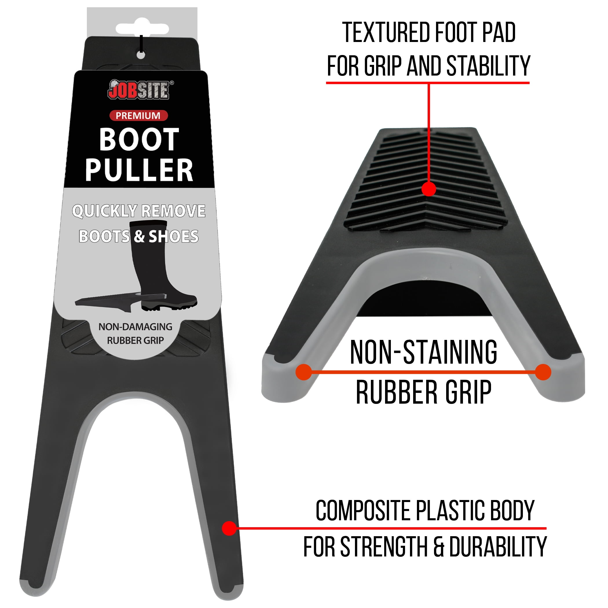 JobSite Premium Boot Puller - Rubber Grip Inlay - Shoe & Boot Remover (1  Unit) 