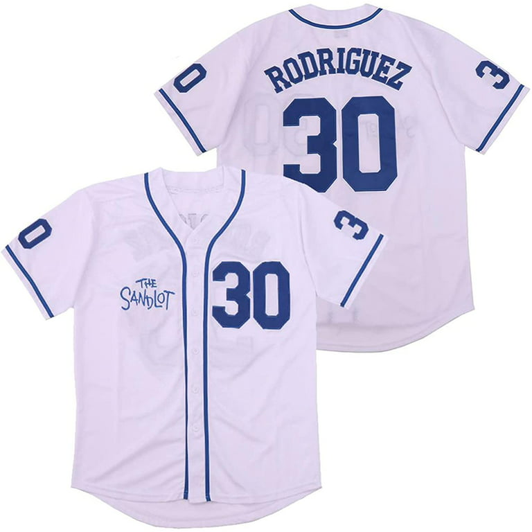 Mens Benny 'The Jet' Rodriguez Baseball Jersey Blue Shirt White S
