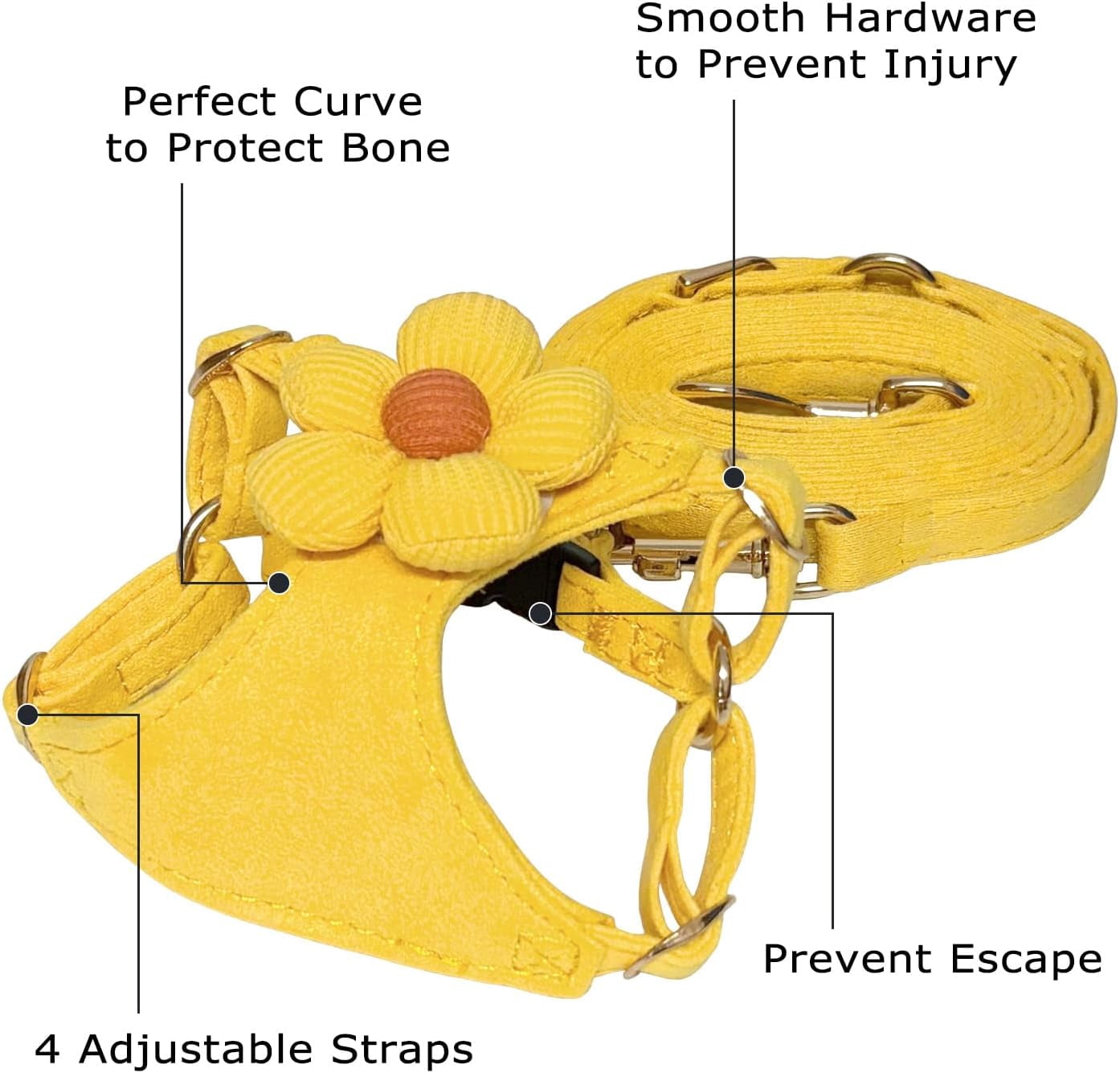 No Pull Dog Harness and Leash Set for Small Sized Dog Training; Puppy Harnesses with Multifunction Dog Leash, Soft Adjustable No Choke Escape Proof Pet Harness for Small and Medium Dog (Yellow S)
