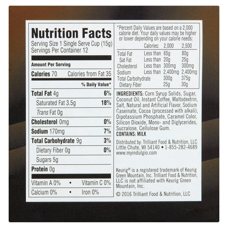 Indulgio English Toffee Cappuccino Mix Single Serve Brew Cups, 0.53 oz, 12 Ct