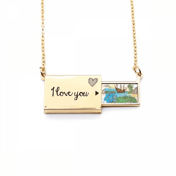Cancun Mexico Island Mayan Temple Letter Envelope Necklace Pendant Jewelry