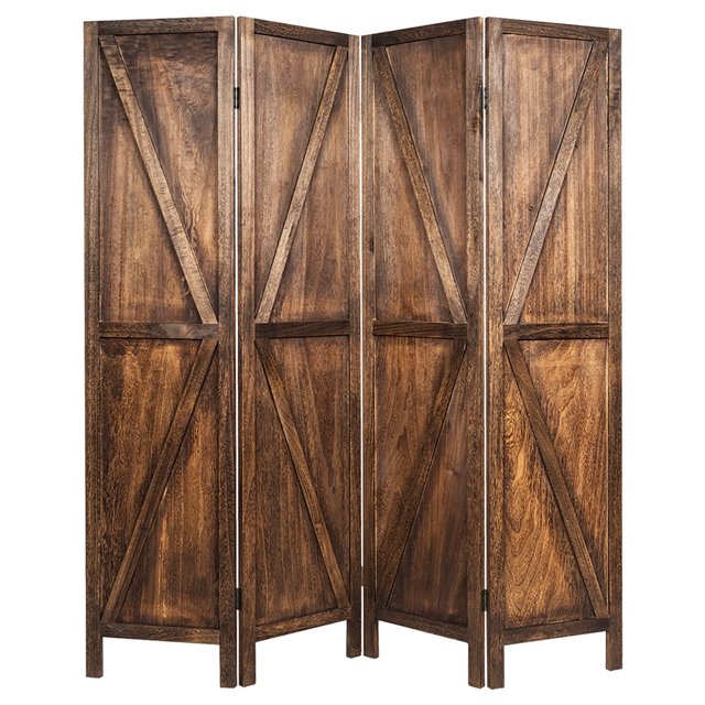 Costway 4Panels Folding Wooden Divider W/ V-shaped Design 5.6Ft Tall Brown