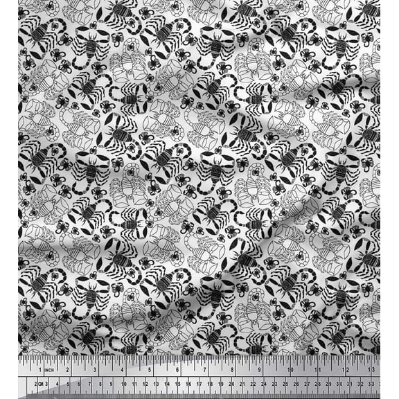 Soimoi Black Cotton Duck Fabric Scorpions Insects Printed Craft Fabric by the Yard 42 Inch Wide